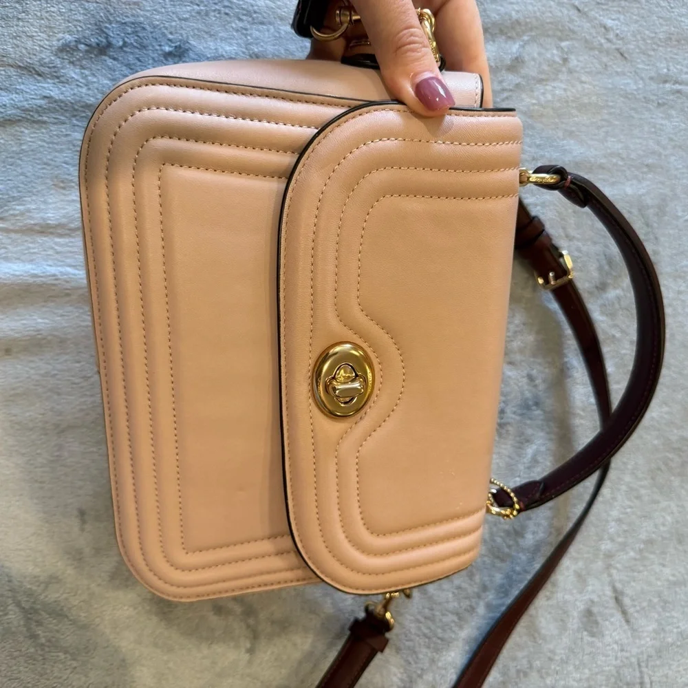 Coach Pink with Burgundy straps Leather Handbag